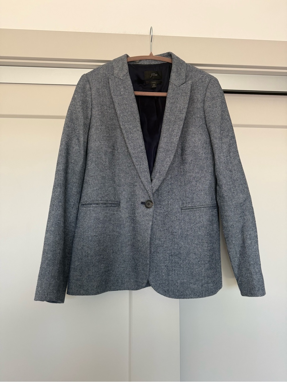 J. Crew Herringbone Wool-Blend Blazer - Blue Navy